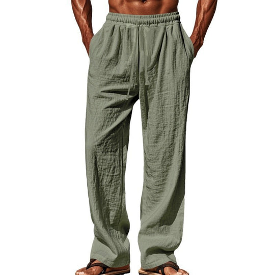 Herren nan weite Leinen-Loungehose mit elastischem Tunnelzugbund, Kordelzug und geradem Bein EB