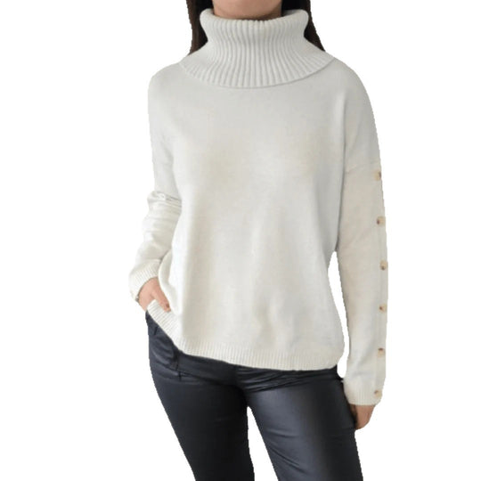 Damen kuscheliger Rollkragenpullover mit dekorativen Knöpfen EB