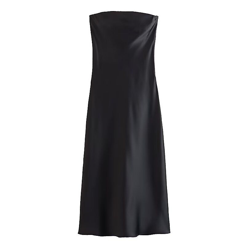 Damen langes Abendkleid im eleganten Satin-Look mit trägerlosem Design EB