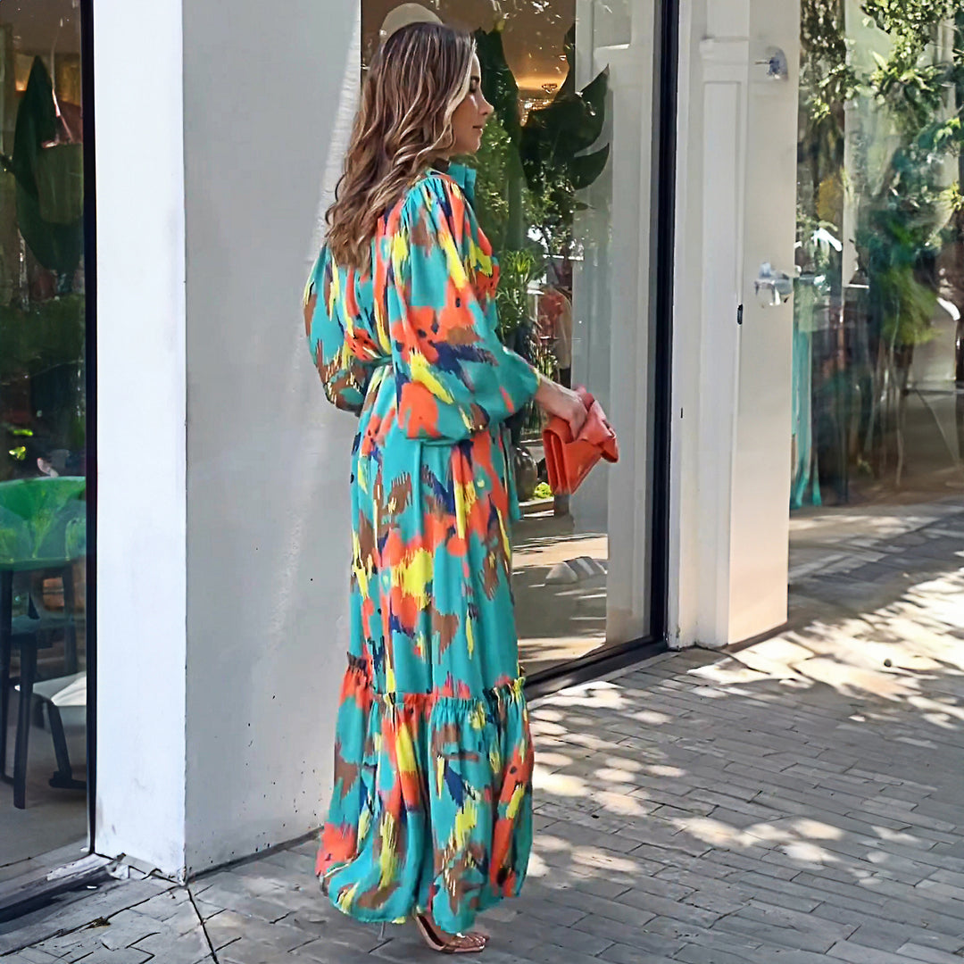 Damen Maxikleid mit floralen Akzenten und elegantem Gürtel EB