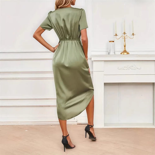 Damen Wickelkleid mit elegantem V-Ausschnitt und gerafftem Design EB
