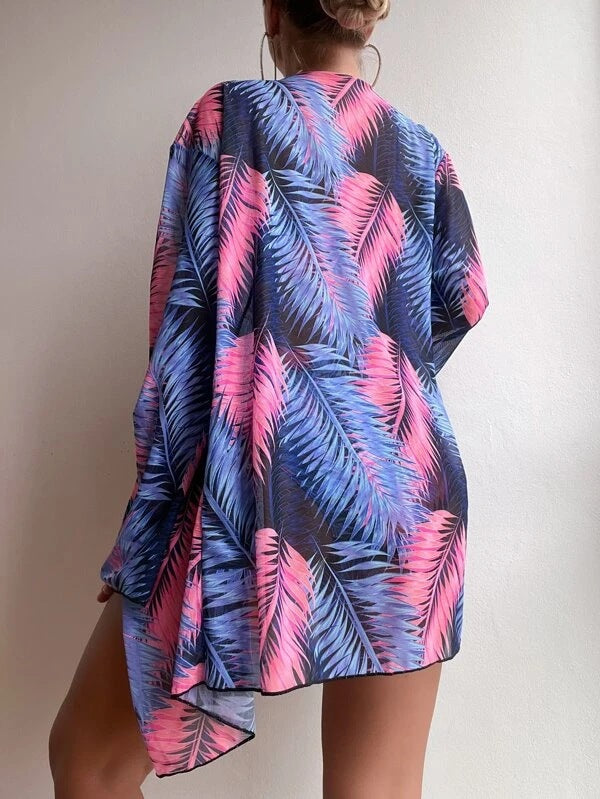 Damen Bandeau-Bikini mit floralem Design und passendem Kimono EB
