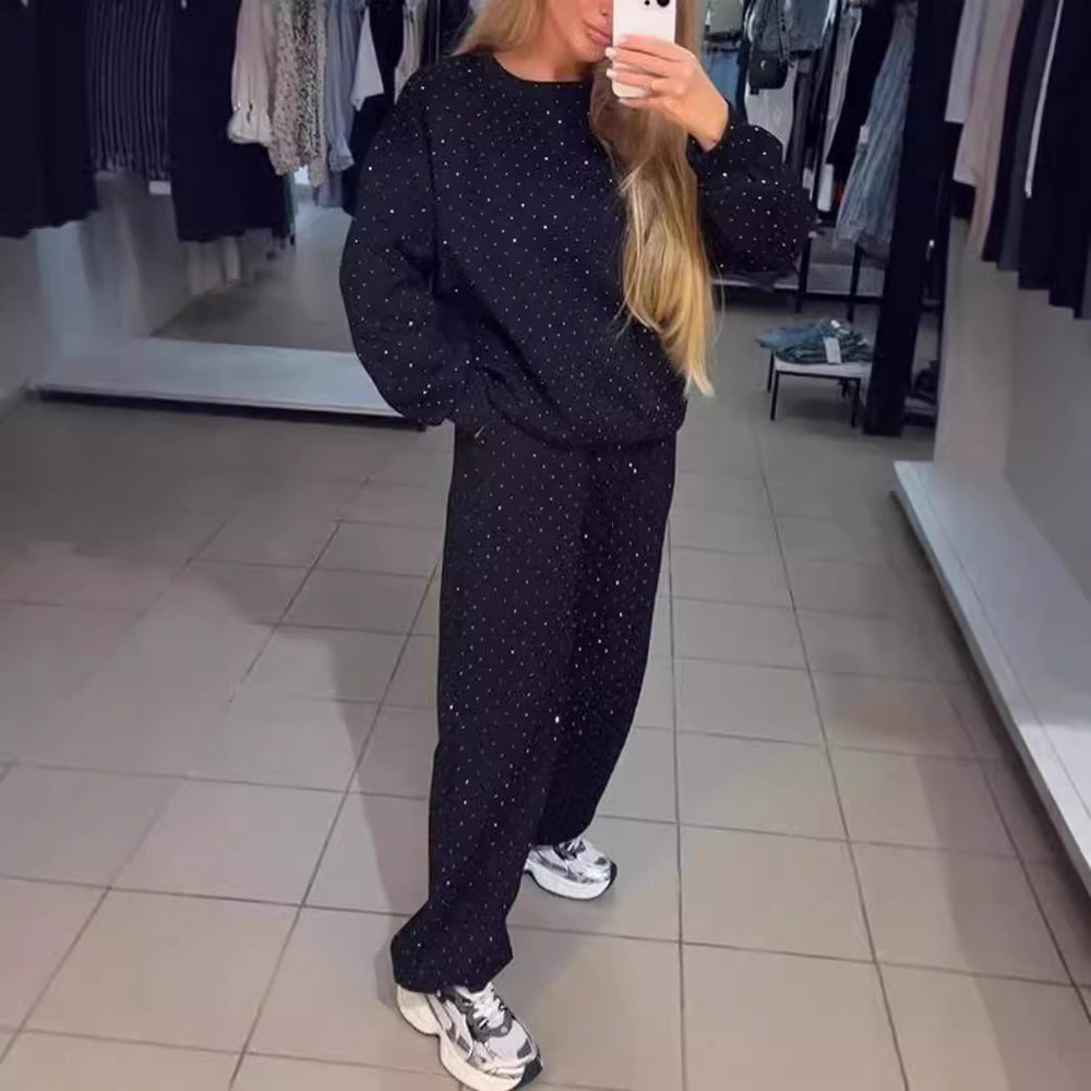 Damen Sportliches Zweiteiliges Freizeitset mit Glitzerakzenten EB