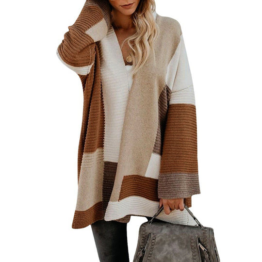 Damen lässige Strickjacke mit modischem Streifenmuster EB