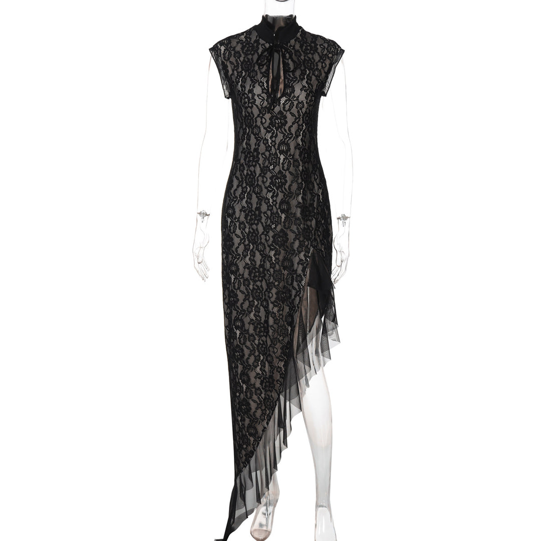 Damen Spitzenmaxikleid mit asymmetrischem Saum EB