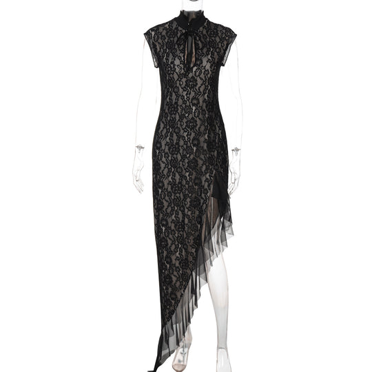 Damen Spitzenmaxikleid mit asymmetrischem Saum EB