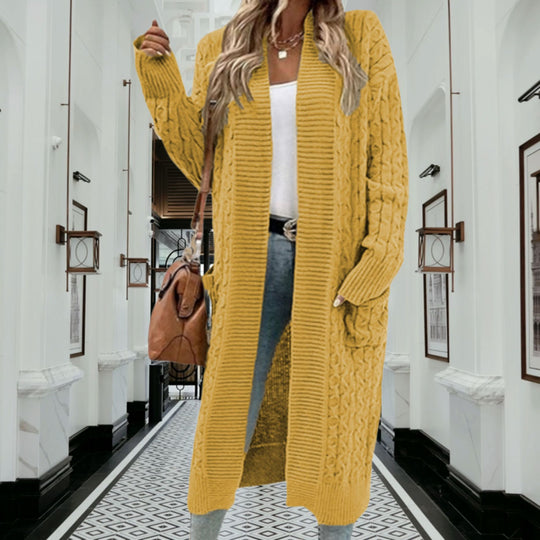 Damen Grobstrick-Cardigan mit offenen Taschen und texturiertem Kabelfinish EB