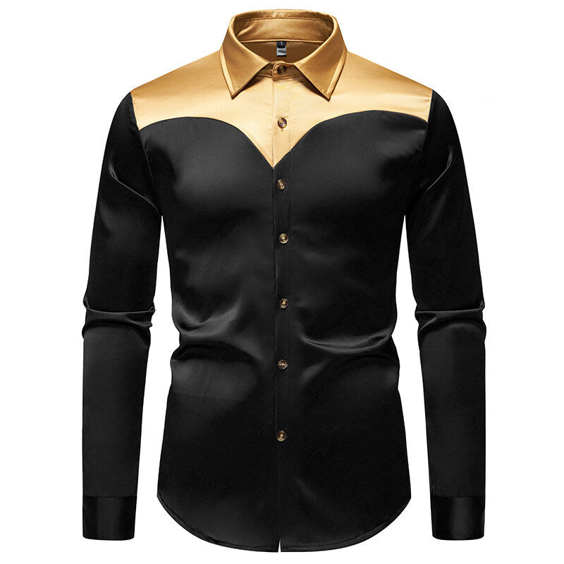 Herren Elegantes Langarmhemd mit glänzendem Kragen EB