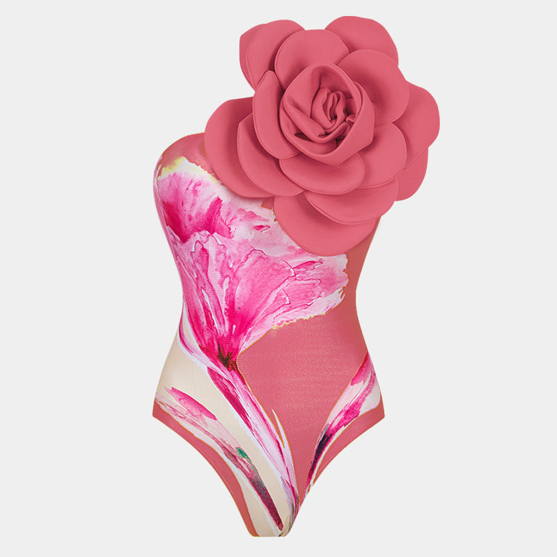 Damen Einteiler Badeanzug mit floralem Design und elegantem Wickelrock EB