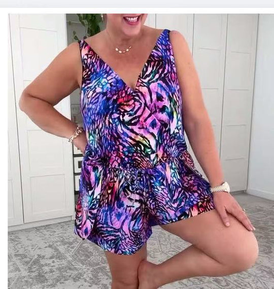 Damen lässiger Overall mit buntem Tiermuster EB