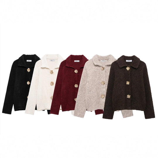 Damen elegante Strickjacke mit dekorativen Knopfdetails EB