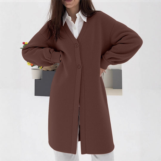 Damen gemütlicher Strickcardigan mit V-Ausschnitt und modischem Knopfverschluss EB
