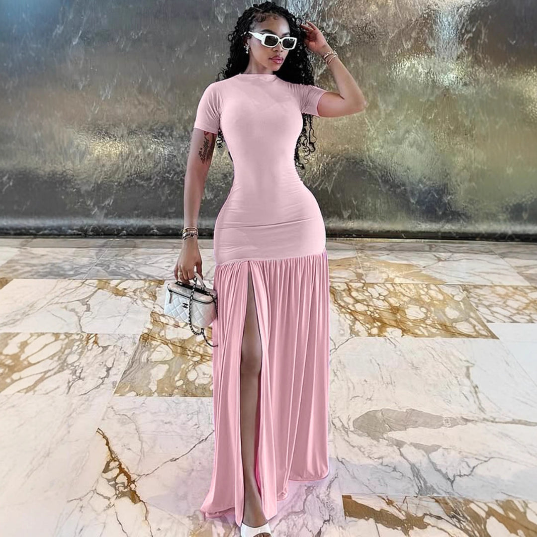Damen Maxi-Kleid mit elegantem halblangen Ärmel und voluminösem Rock EB