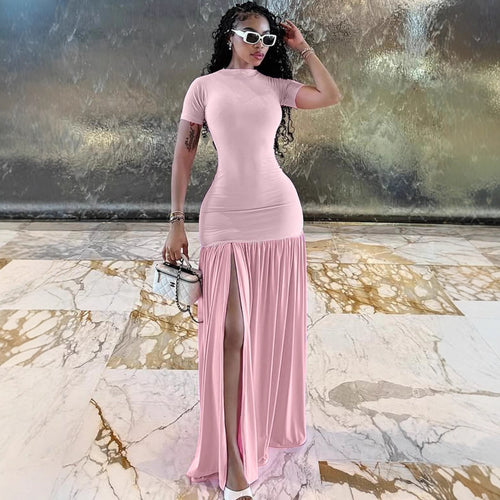 Damen Maxi-Kleid mit elegantem halblangen Ärmel und voluminösem Rock EB