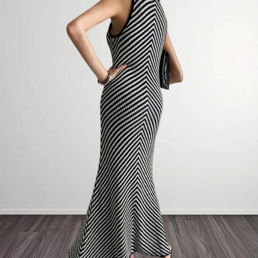 Damen Langarm-Hängerchenkleid mit raffiniertem Zickzack-Muster EB