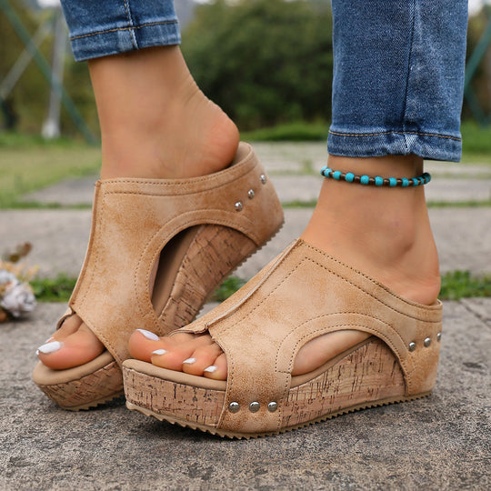 Damen Wedge-Sandalen mit dekorativem Kork-Design EB