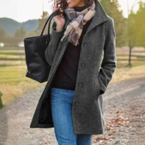 Damen Eleganter Wollmantel mit praktischen Taschen und klassischem Revers EB