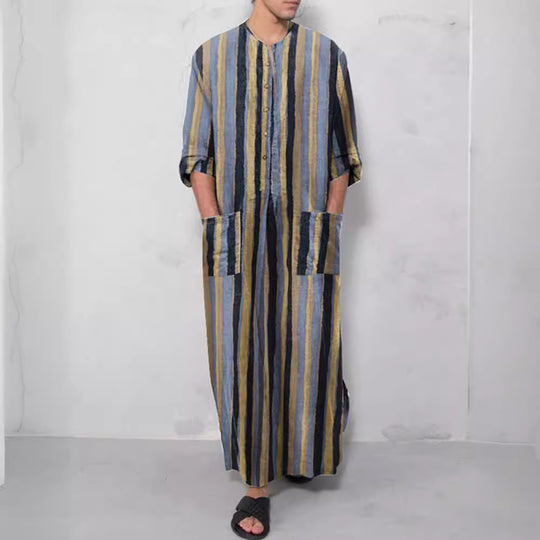 Herren nan lockerer Kaftan aus Leinenmischung mit Knopfleiste und aufgesetzten Taschen EB