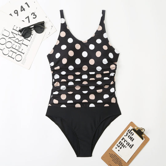 Damen Einteiliger Badeanzug mit stilvollem Punkte-Design und figurformender Raffung EB