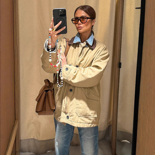 Damen nan kurze Utility-Fieldjacke mit Cordkragen, oversized Schnitt und aufgesetzten Klappentaschen EB