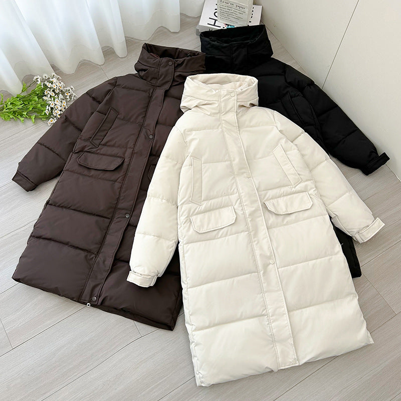 Damen Lange isolierte Winterjacke mit Kapuze und einzippbarem Kragen EB