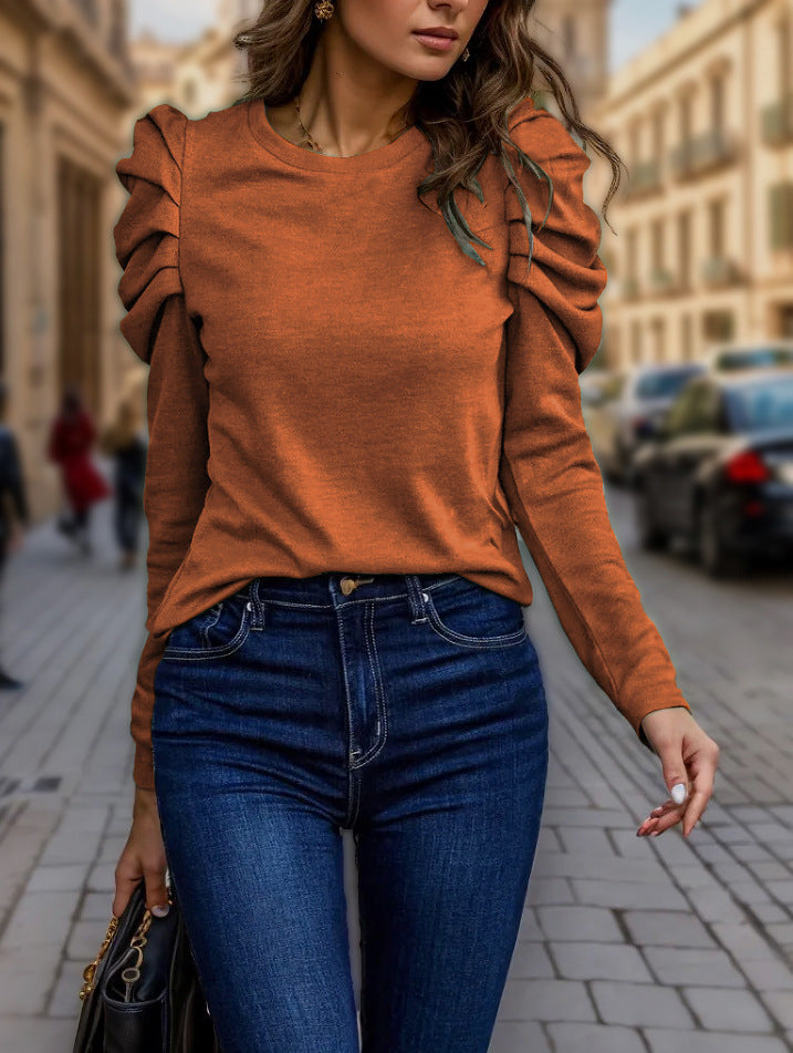 Damen nan feiner Feinstrick-Pullover mit stufigen Volants an den Schultern EB