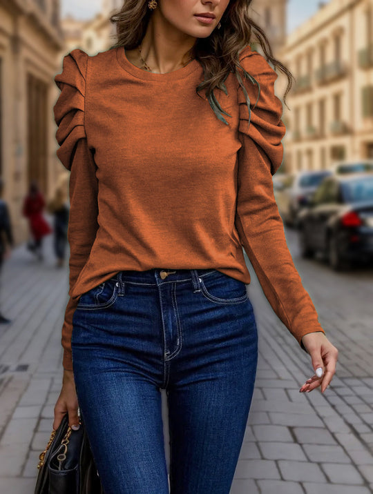 Damen nan feiner Feinstrick-Pullover mit stufigen Volants an den Schultern EB