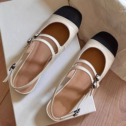 Damen Ballerinas mit stylischen Riemen und modischem Spitzenverschluss EB