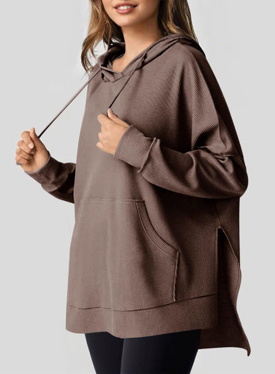 Damen lässiger Kapuzenpulli mit seitlichen Schlitzen und Kängurutasche EB