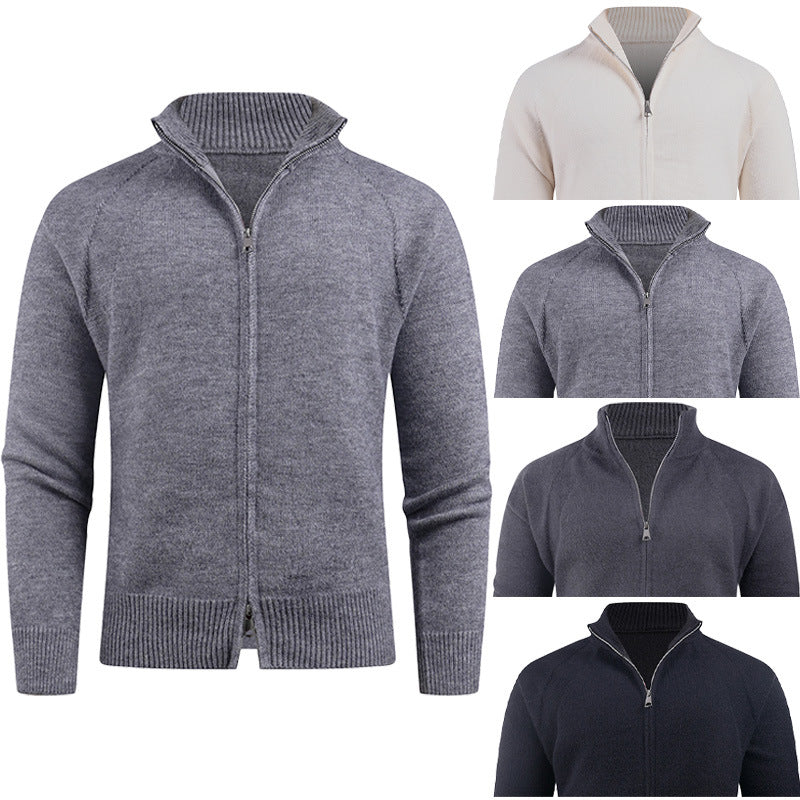 Herren hochwertige Strickjacke mit modernem Reißverschluss und hochgezogenem Kragen EB
