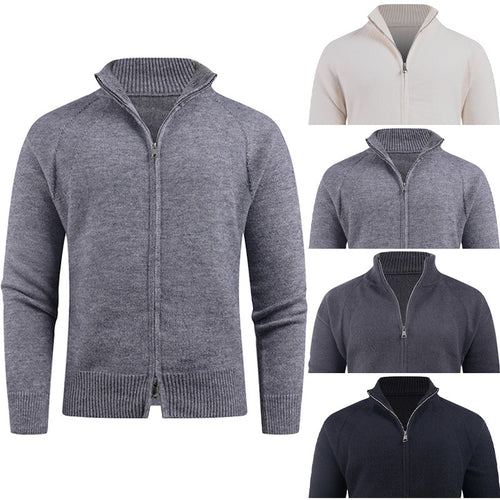 Herren hochwertige Strickjacke mit modernem Reißverschluss und hochgezogenem Kragen EB