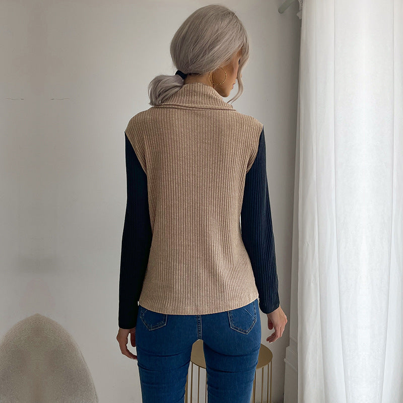 Damen Strickoberteil mit asymmetrischem Reverskragen und dekorativen Knöpfen EB