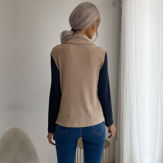 Damen Strickoberteil mit asymmetrischem Reverskragen und dekorativen Knöpfen EB