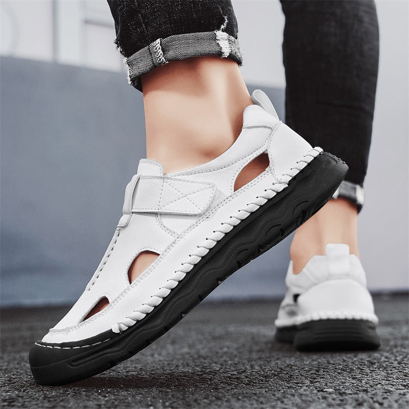 Herren Leder-Sandalen mit verstellbarem Klettverschluss und atmungsaktivem Design EB