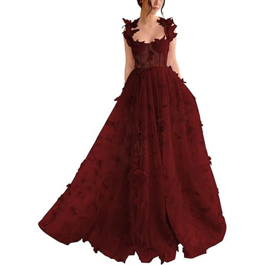 Damen Elegantes Maxikleid mit floralem Spitzenbesatz und transparenter Hülle EB