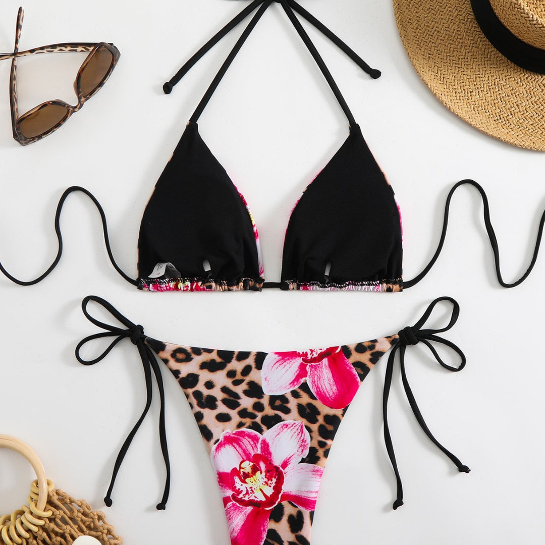 Damen Triangel-Bikini mit floralem und animalischem Druck EB