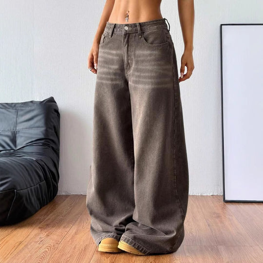Damen Weite High-Waist Jeans mit lässigem Schnitt EB