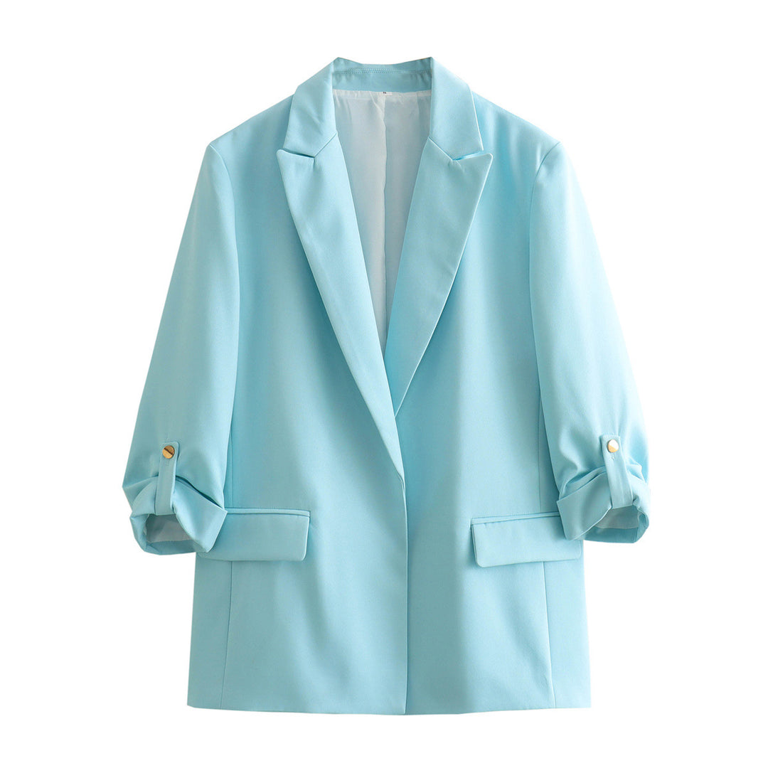 Damen elegante Blazerjacke mit strukturierten Ärmeln und dezenten Goldakzenten EB