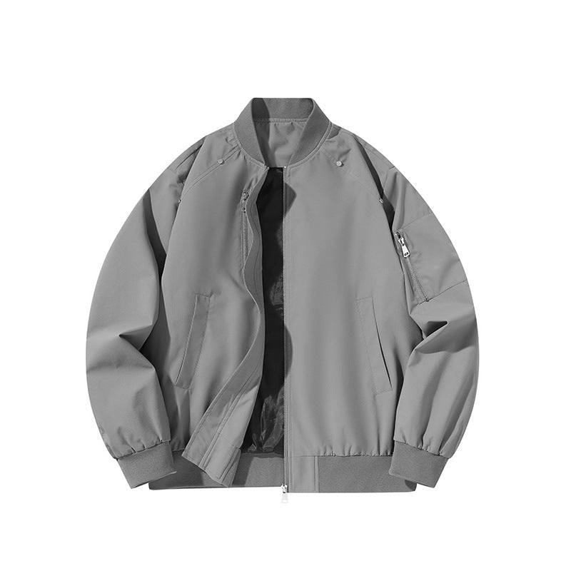 Men's  minimalist matte-shell relaxed-fit flight bomber jacket with sleeve utility zip pocket EB