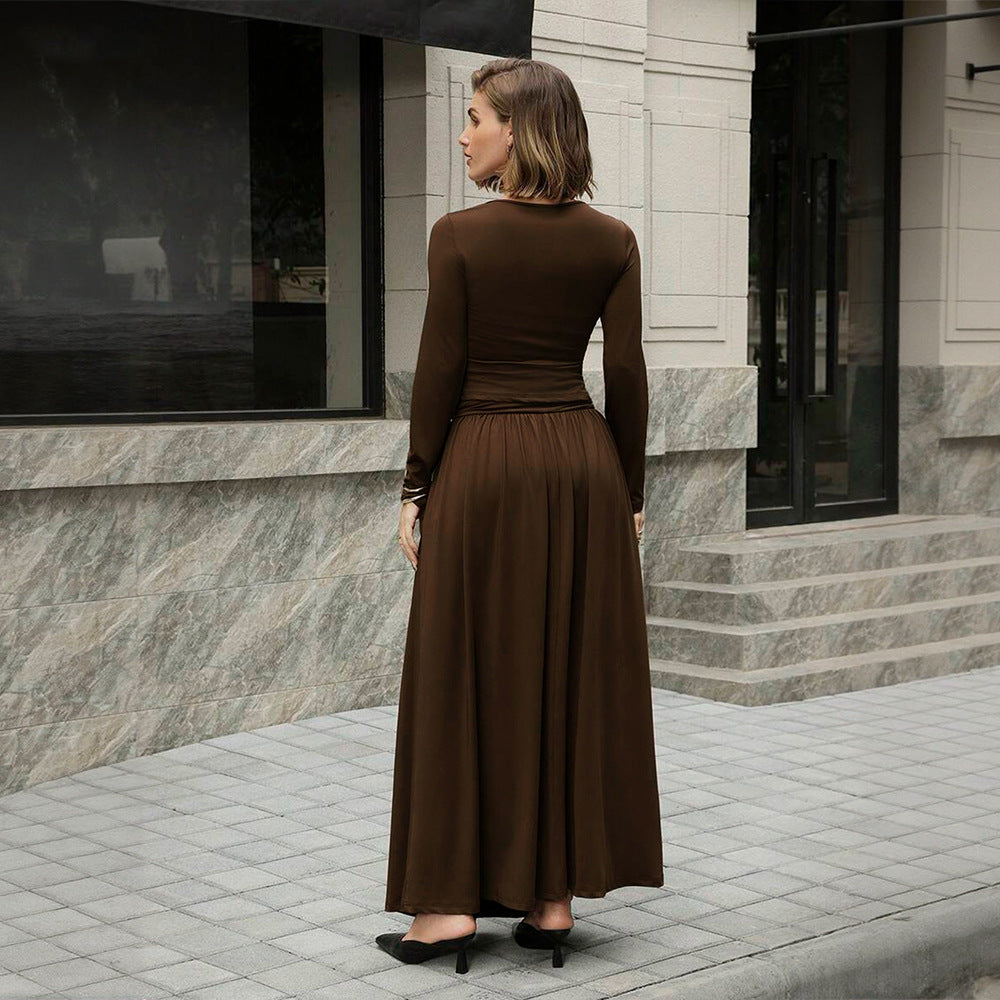 Damen asymmetrisches Maxikleid mit langem Ärmel und geraffter Taillenpartie Eichborn Berlin