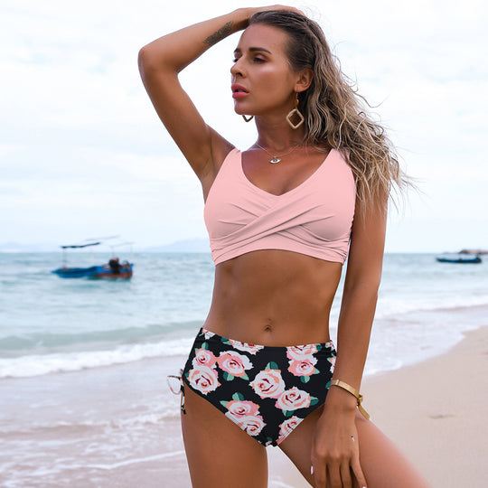 Damen Tankini-Set mit floralem Unterteil und lässigem Wickeloberteil EB
