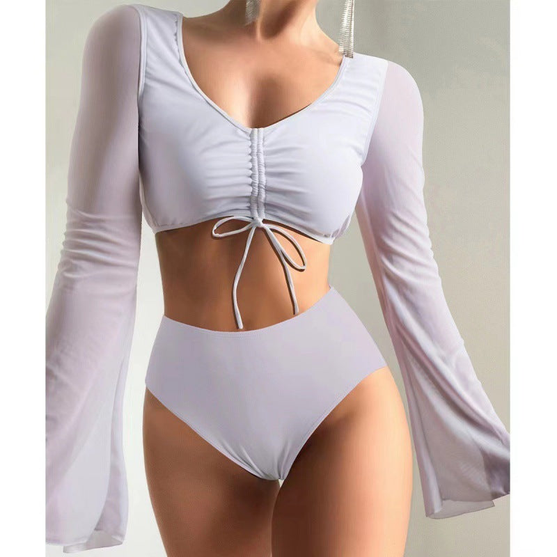Damen Bikiniset mit langärmligem Oberteil und hoch geschnittenen Shorts EB