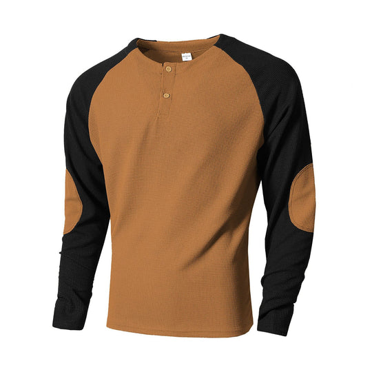 Herren Langarmshirt mit modischem Henley-Ausschnitt und strukturierten Ärmeln EB