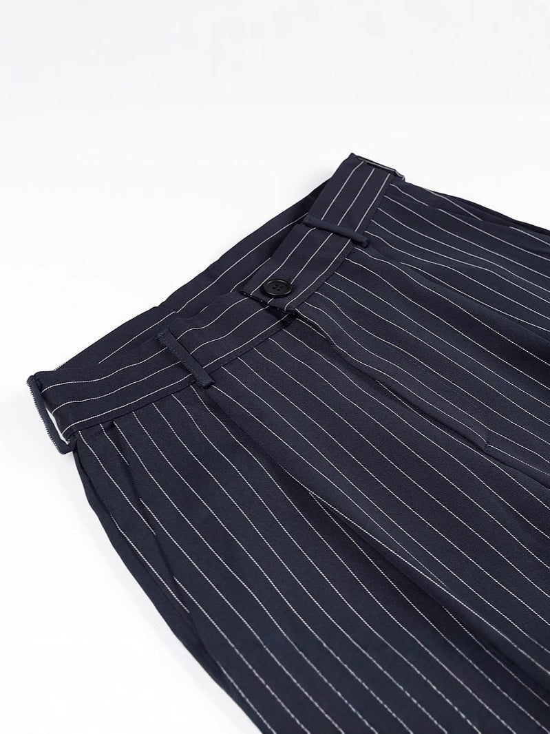 Damen weite Hochbund-Hose mit eleganten Streifen EB