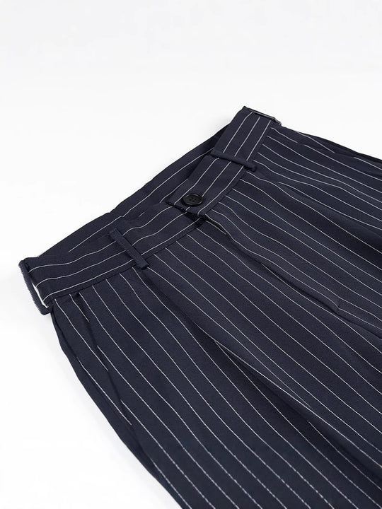 Damen weite Hochbund-Hose mit eleganten Streifen EB