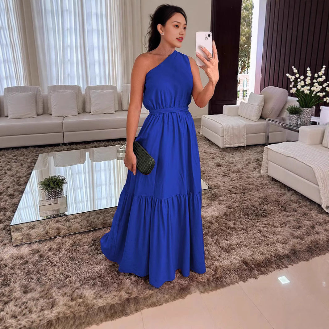 Damen Maxi-Kleid mit asymmetrischem Schnitt und elegantem Taillengürtel EB