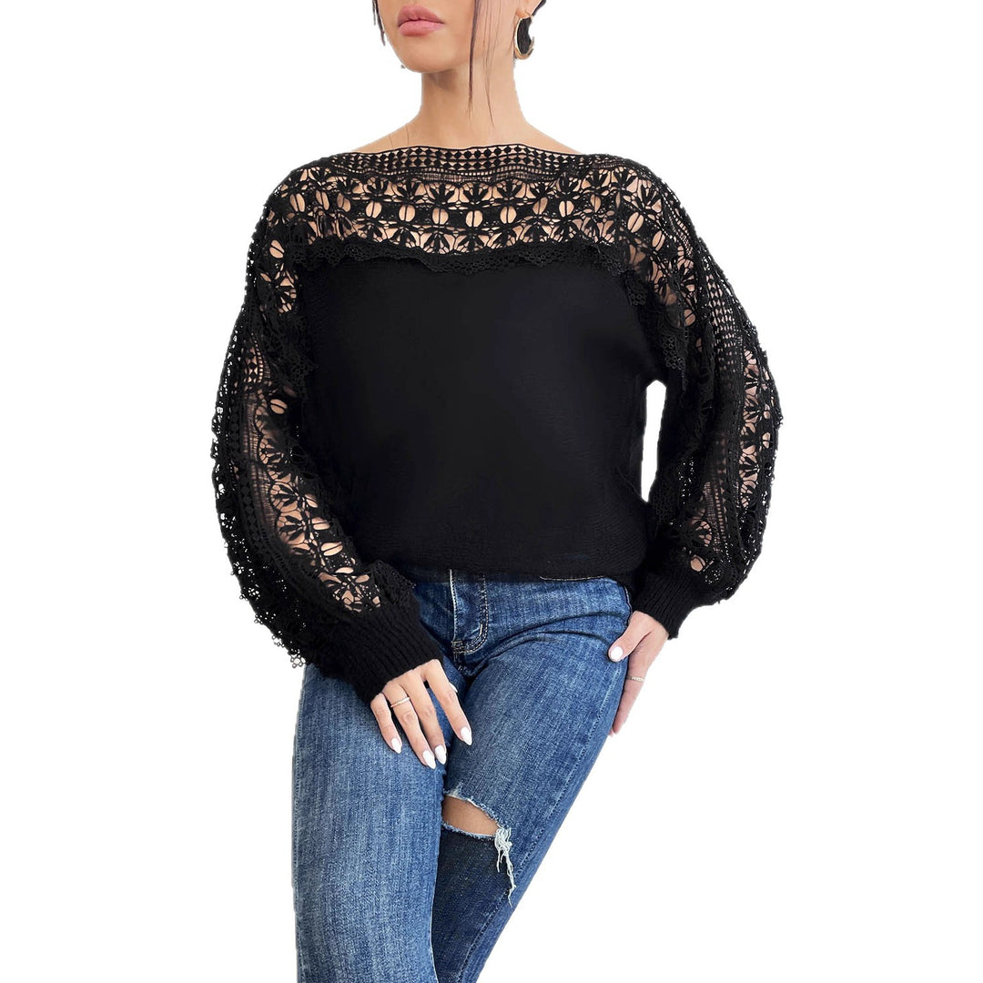Damen Elegantes Strickoberteil mit raffinierten Spitzenärmeln EB