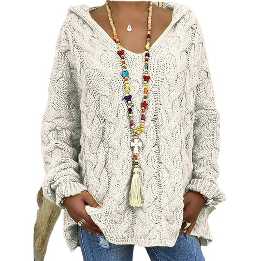 Damen Kapuzenpullover mit Zopfmuster und weitem Schnitt EB