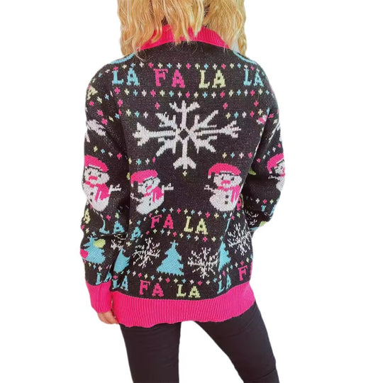 Damen festlicher Pullover mit bunten 3D-Applikationen und motivischem Design EB