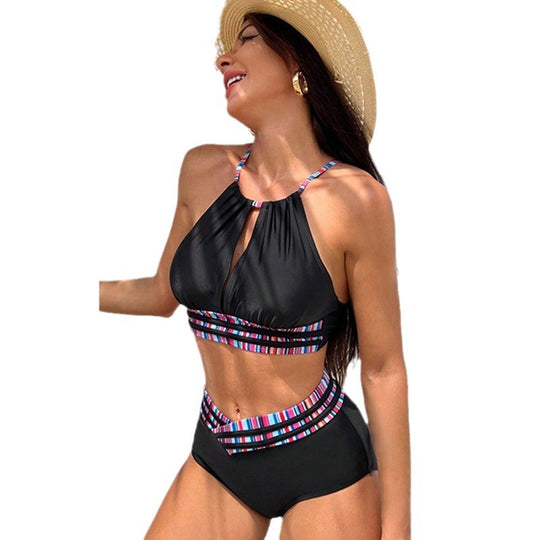 Damen Hochtaillierter Bikini mit modischem Wickeldesign EB